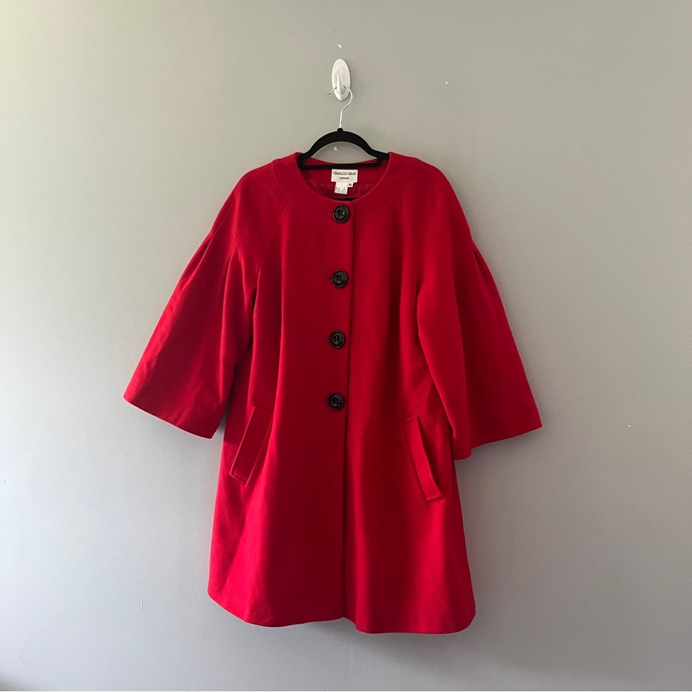 Vintage Charles Gray London Red Peacoat Wool Cashmere Size XL